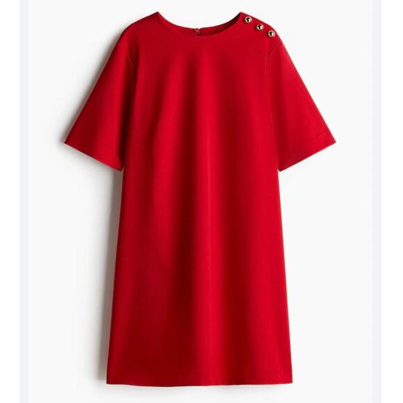 H&M | NWT Red Mini Dress Short Sleeve Gold Shoulder Buttons Shift | Size XXL - Picture 1 of 7